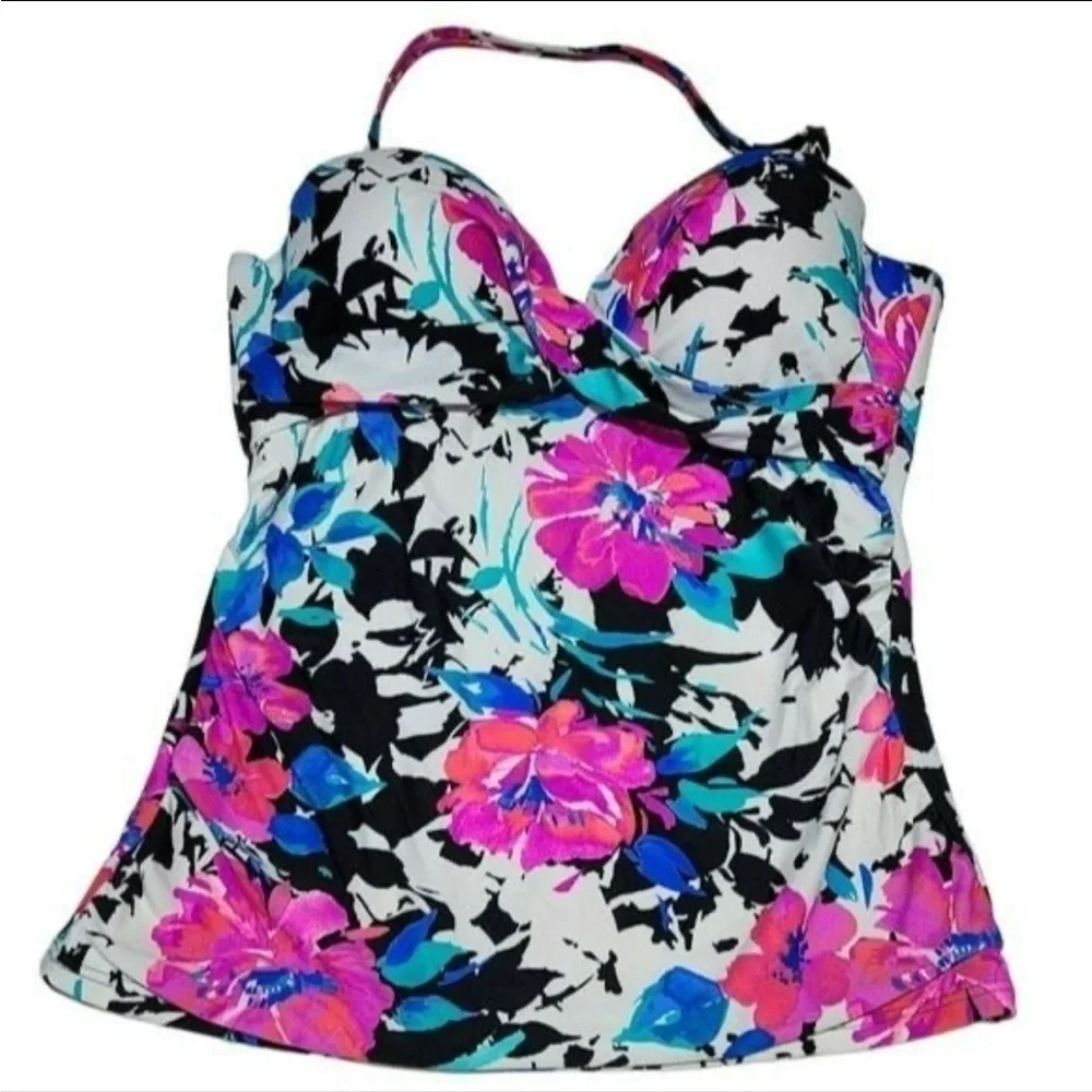 Island Scape Fiji Printed Bandini Underwire Bandeau Tankini Top Size 10
